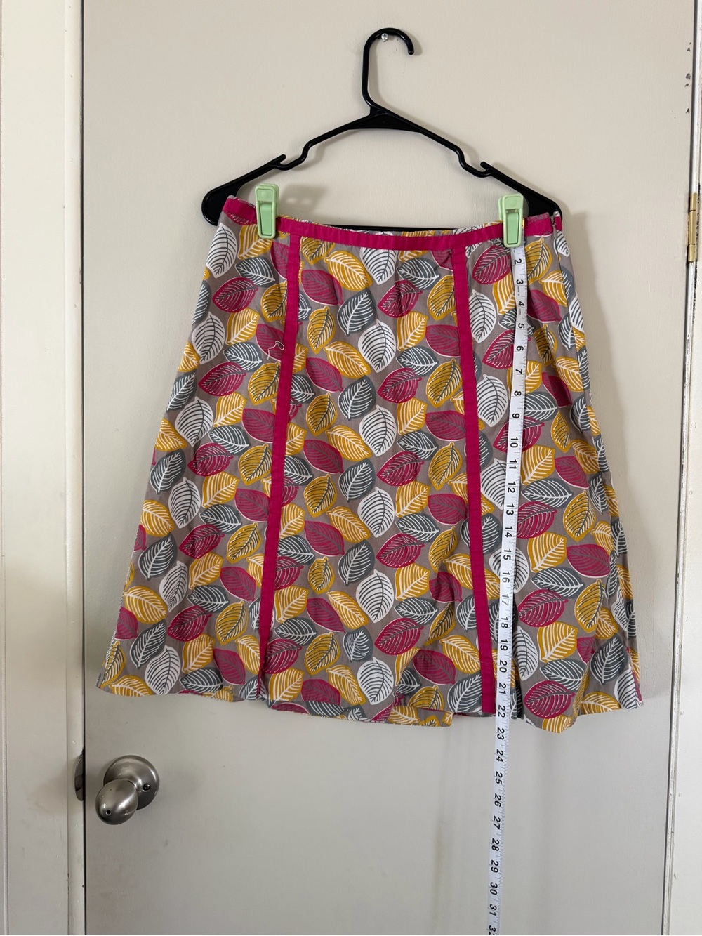 Boden A-Line Leaf Print Skirt in Pink, Yellow & Gray